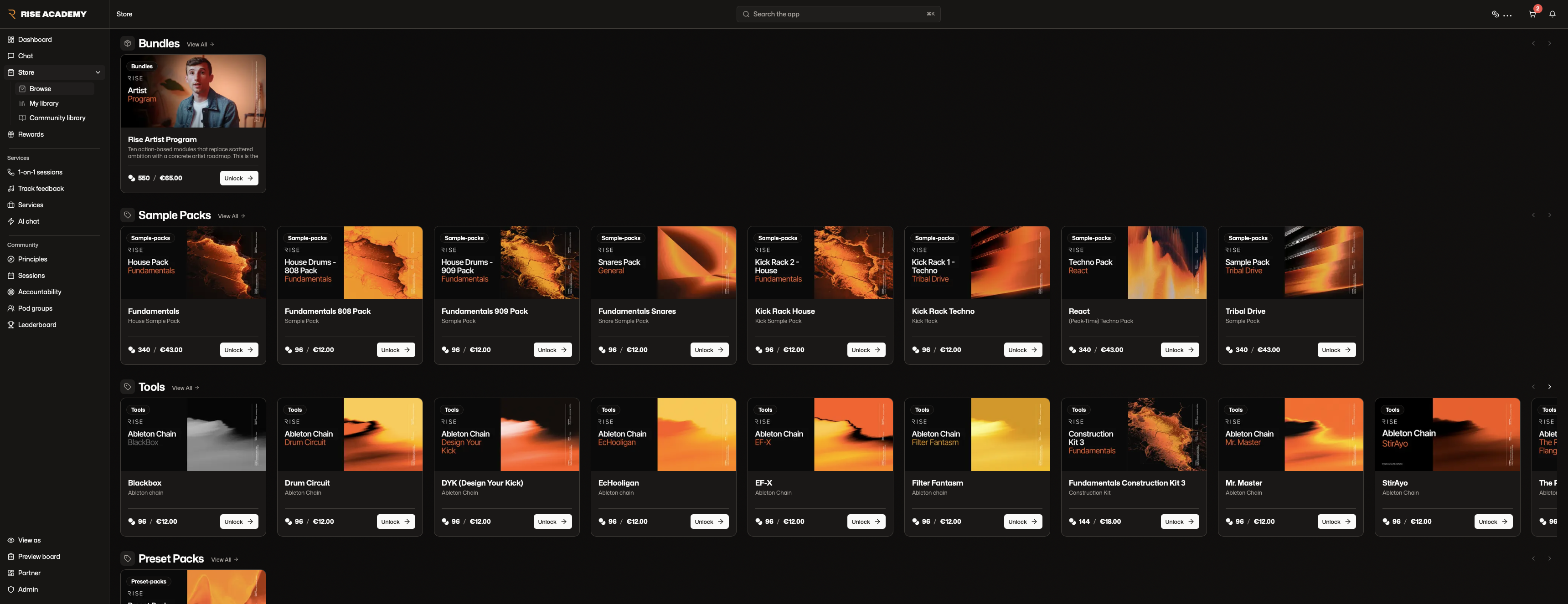 Rise Academy Store — Desktop